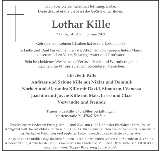 Traueranzeige von Lothar Kille von Rheinische Post