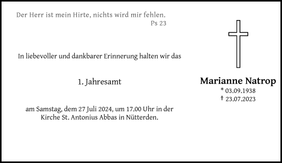 Traueranzeige von Marianne Natrop von Rheinische Post