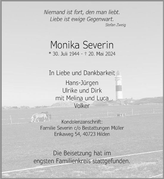 Traueranzeige von Monika Severin von Rheinische Post