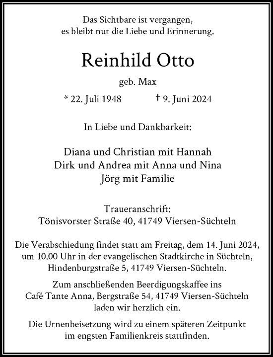 Traueranzeige von Reinhild Otto von Rheinische Post
