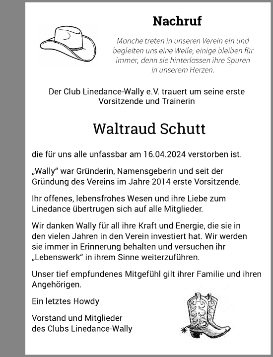 Traueranzeige von Waltraud Schutt von Rheinische Post