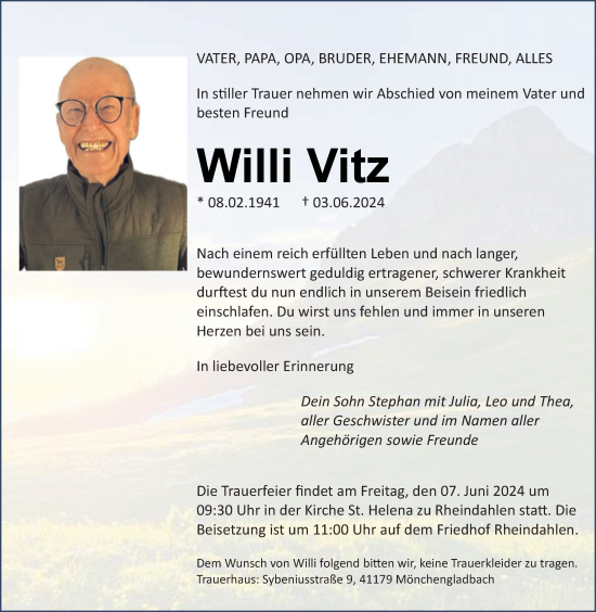 Traueranzeige von Willi Vitz von Rheinische Post