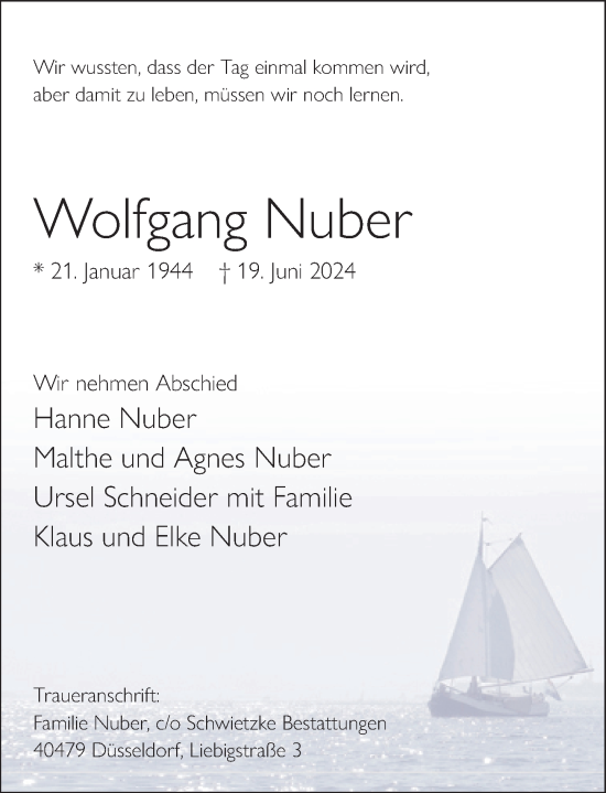 Traueranzeige von Wolfgang Nuber von Rheinische Post
