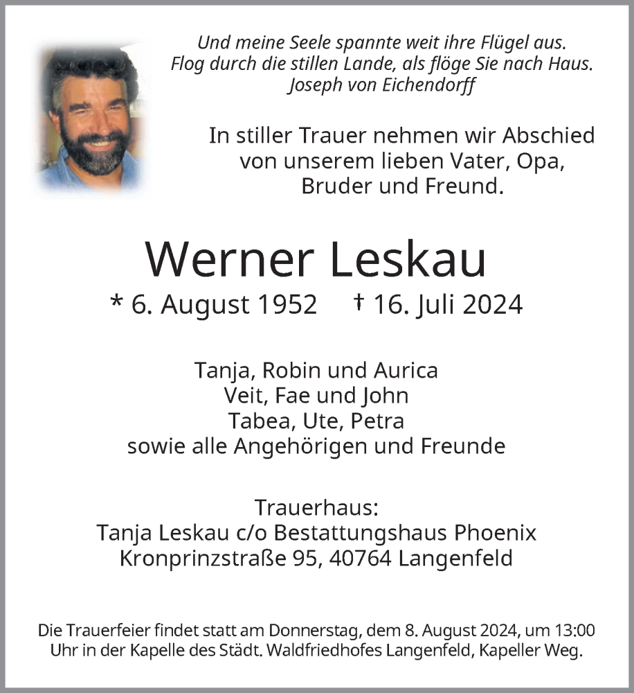  Traueranzeige für Werner Leskau vom 27.07.2024 aus Rheinische Post