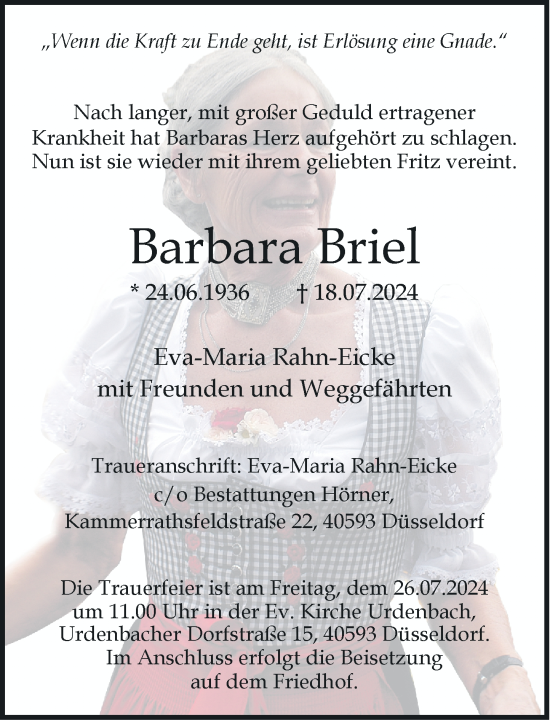 Traueranzeige von Barbara Briel von Rheinische Post