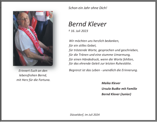 Traueranzeige von Bernd Klever von Rheinische Post