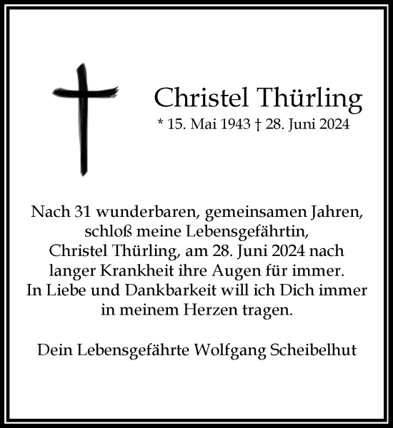 Traueranzeige von Christel Thürling von Rheinische Post