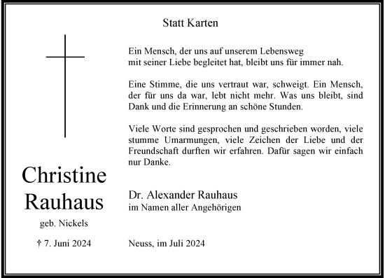 Traueranzeige von Christine Rauhaus von Rheinische Post