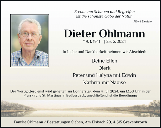 Traueranzeige von Dieter Ohlmann von Rheinische Post