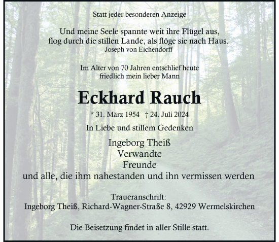 Traueranzeige von Eckhard Rauch von Rheinische Post