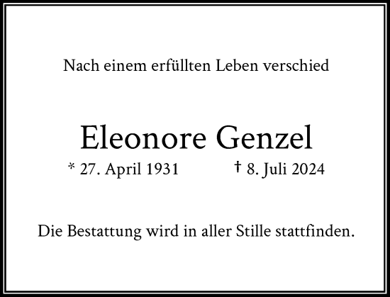 Traueranzeige von Eleonore Genzel von Rheinische Post