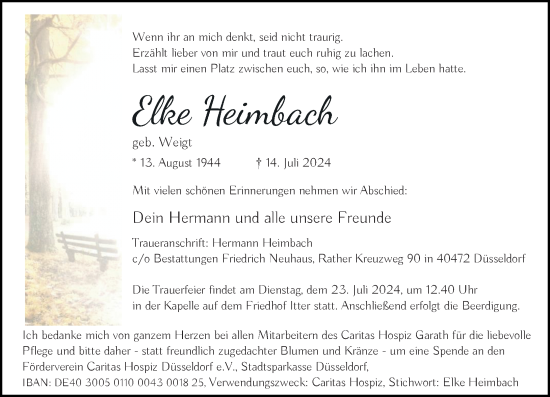 Traueranzeige von Elke Heimbach von Rheinische Post