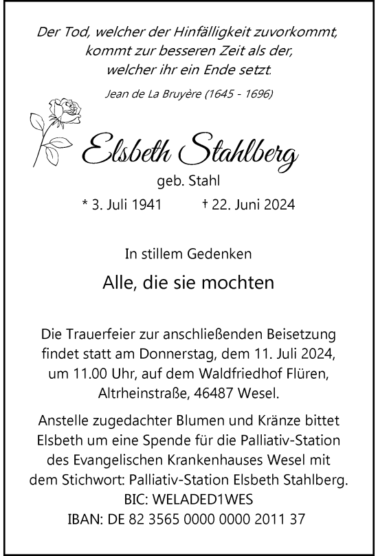 Traueranzeige von Elsbeth Stahlberg von Rheinische Post