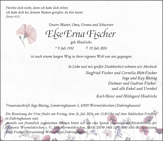 Traueranzeige von Else Erna Fischer von Rheinische Post