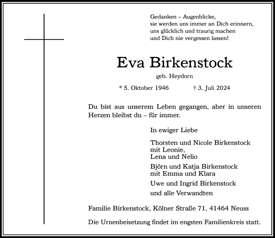 Traueranzeige von Eva Birkenstock von Rheinische Post