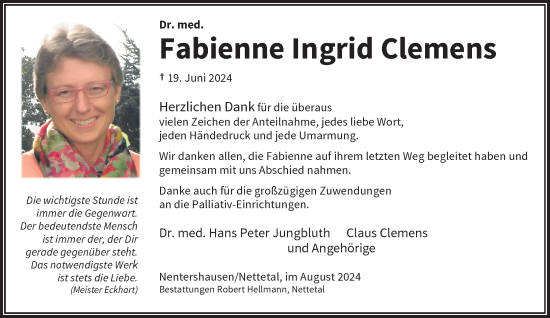 Traueranzeige von Fabienne Ingrid Clemens von Rheinische Post