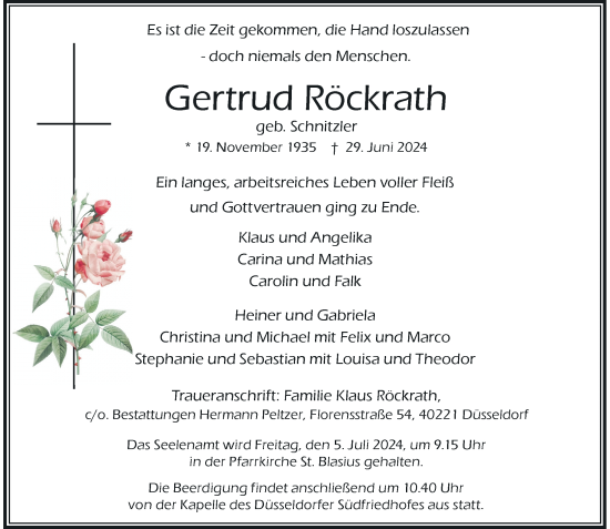 Traueranzeige von Gertrud Röckrath von Rheinische Post