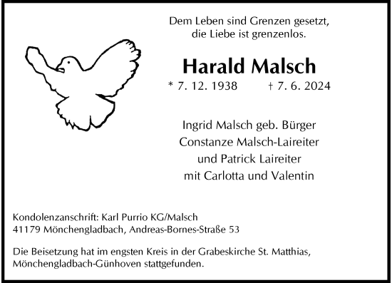 Traueranzeige von Harald Malsch von Rheinische Post