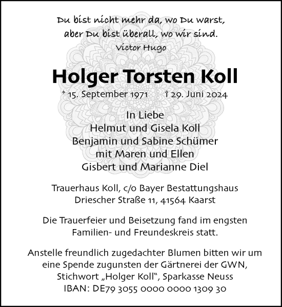 Traueranzeige von Holger Torsten Koll von Rheinische Post