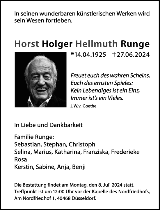 Traueranzeige von Horst Holger Hellmuth Runge von Rheinische Post