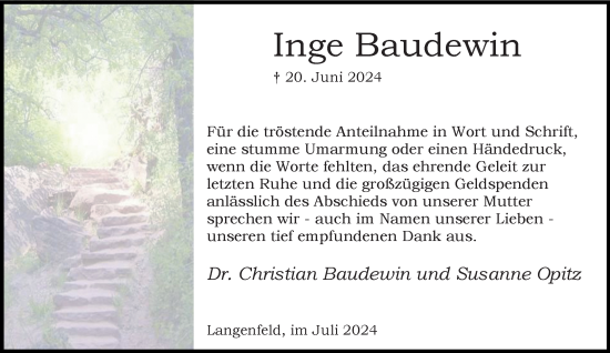 Traueranzeige von Inge Baudewin von Rheinische Post