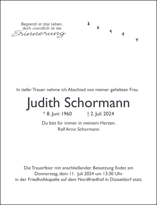 Traueranzeige von Judith Schormann von Rheinische Post