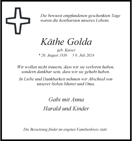 Traueranzeige von Käthe Golda von Rheinische Post