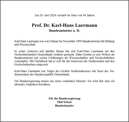 Traueranzeige von Karl-Hans Laermann von Rheinische Post