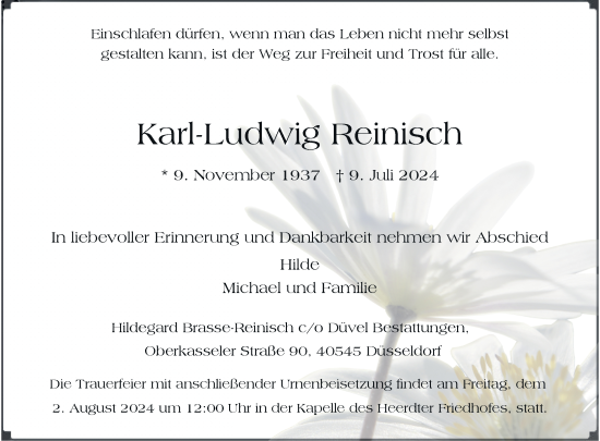Traueranzeige von Karl-Ludwig Reinisch von Rheinische Post