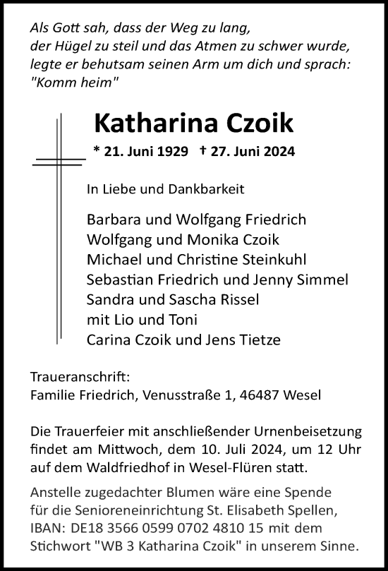 Traueranzeige von Katharina Czoik von Rheinische Post
