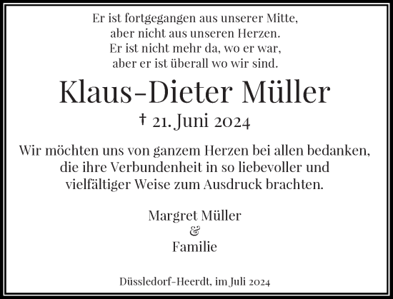 Traueranzeige von Klaus-Dieter Müller von Rheinische Post