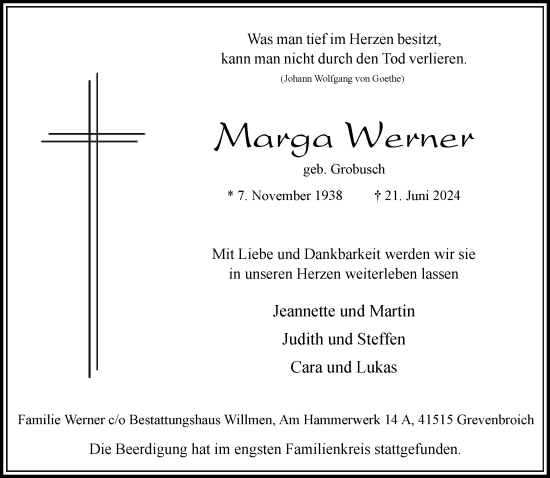 Traueranzeige von Marga Werner von Rheinische Post