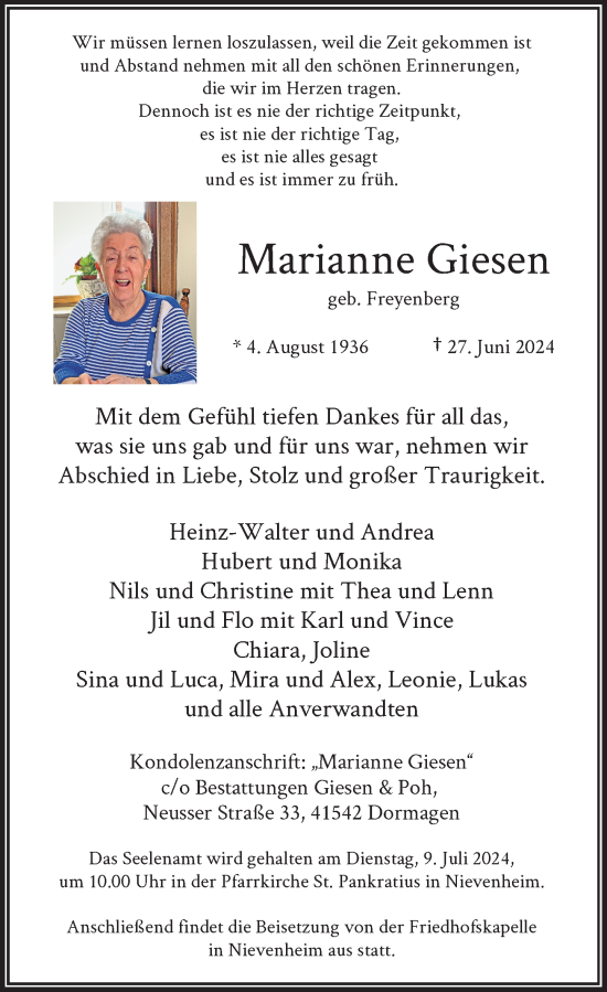 Traueranzeige von Marianne Giesen von Rheinische Post