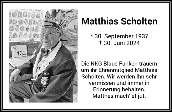 Traueranzeige von Matthias Scholten von Rheinische Post