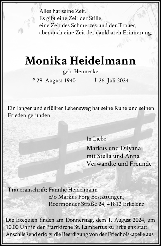 Traueranzeige von Monika Heidelmann von Rheinische Post