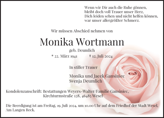 Traueranzeige von Monika Wortmann von Rheinische Post