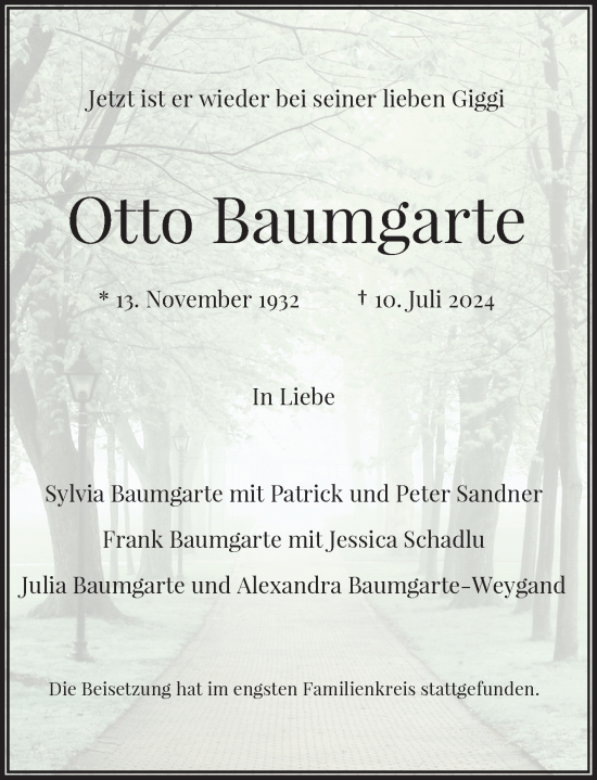 Traueranzeige von Otto Baumgarte von Rheinische Post