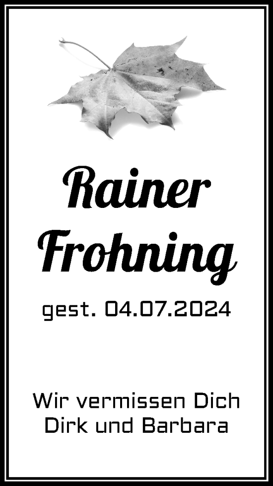 Traueranzeige von Rainer Frohning von Rheinische Post