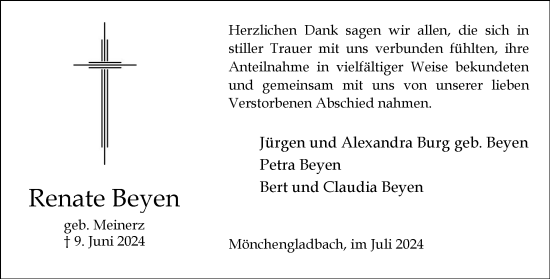 Traueranzeige von Renate Beyen von Rheinische Post