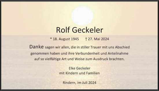 Traueranzeige von Rolf Geckeler von Rheinische Post