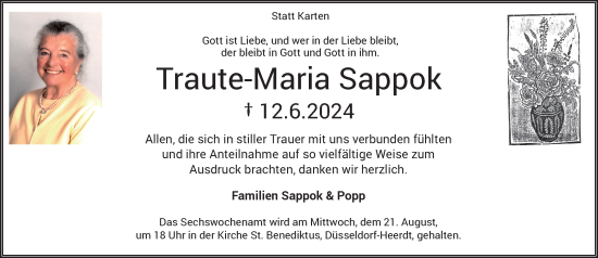 Traueranzeige von Traute-Maria Sappok von Rheinische Post