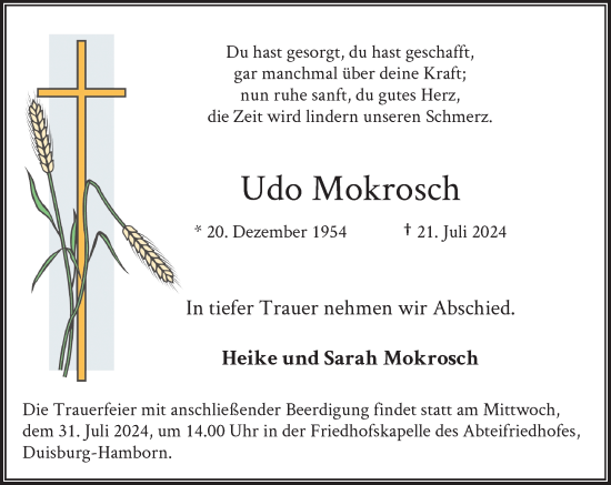 Traueranzeige von Udo Mokrosch von Rheinische Post