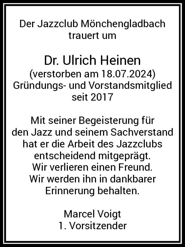  Traueranzeige für Ulrich Heinen vom 29.07.2024 aus Rheinische Post