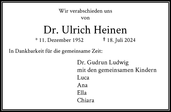 Traueranzeige von Ulrich Heinen von Rheinische Post