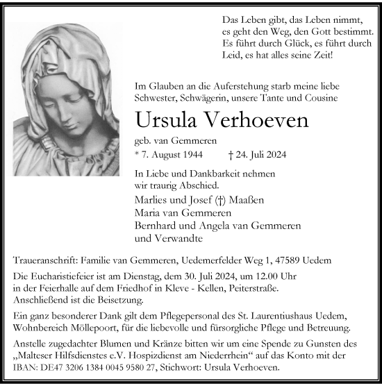 Traueranzeige von Ursula Verhoeven von Rheinische Post