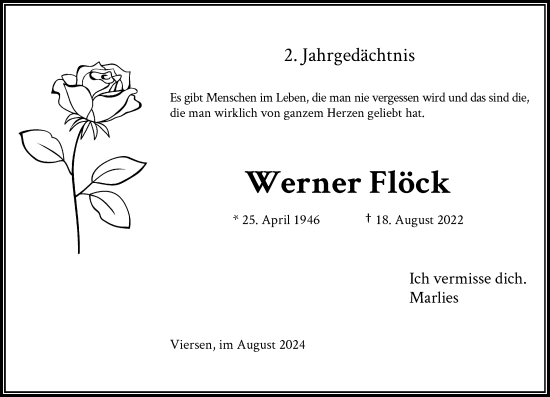 Traueranzeige von Werner Flöck von Rheinische Post