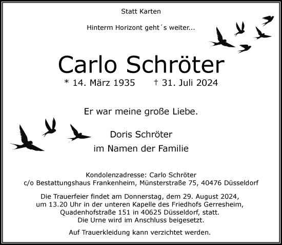 Traueranzeige von Carlo Schröter von Rheinische Post