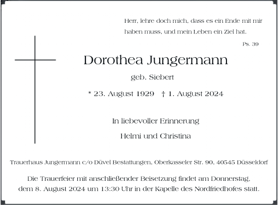 Traueranzeige von Dorothea Jungermann von Rheinische Post