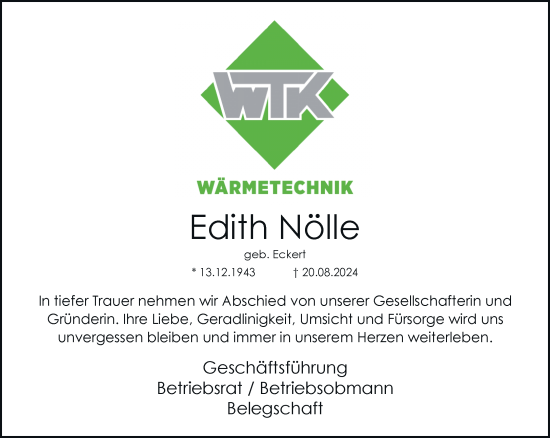 Traueranzeige von Edith Nölle von Rheinische Post