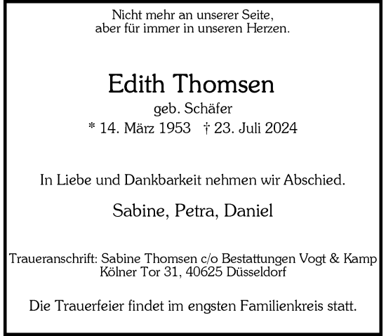 Traueranzeige von Edith Thomsen von Rheinische Post